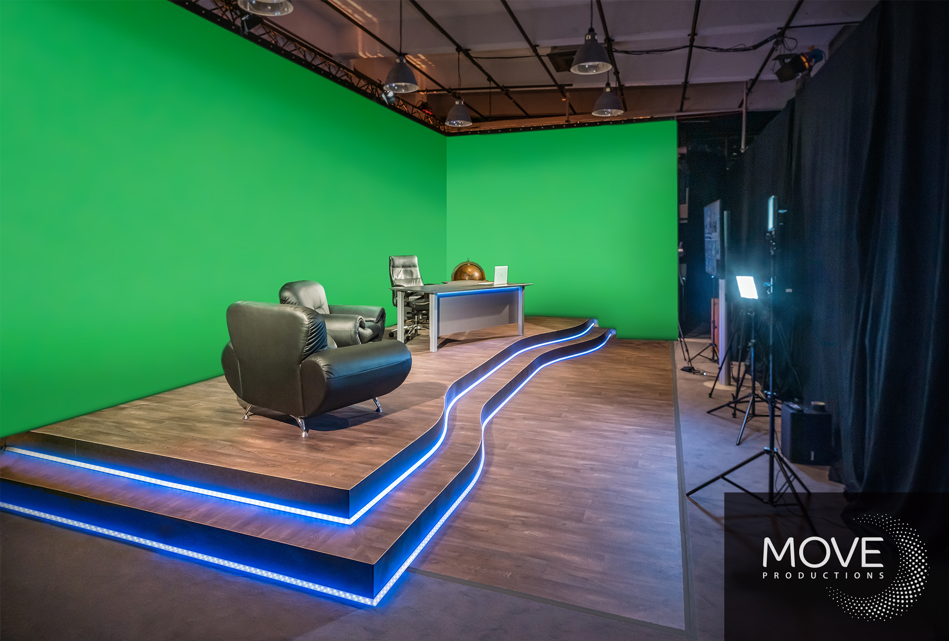 Modernes Streaming und Event Studio für virtuelle Veranstaltungen Greenscreen Studio